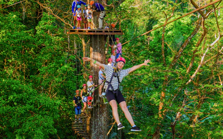 Hanuman World A+ Combo: 32 Zipline Platforms + Roller Zipline + Sky Walk + Meal with Round-Trip Transfers  
