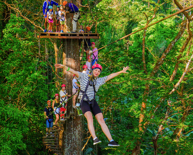 Hanuman World A+ Combo: 32 Zipline Platforms + Roller Zipline + Sky Walk + Meal with Round-Trip Transfers
