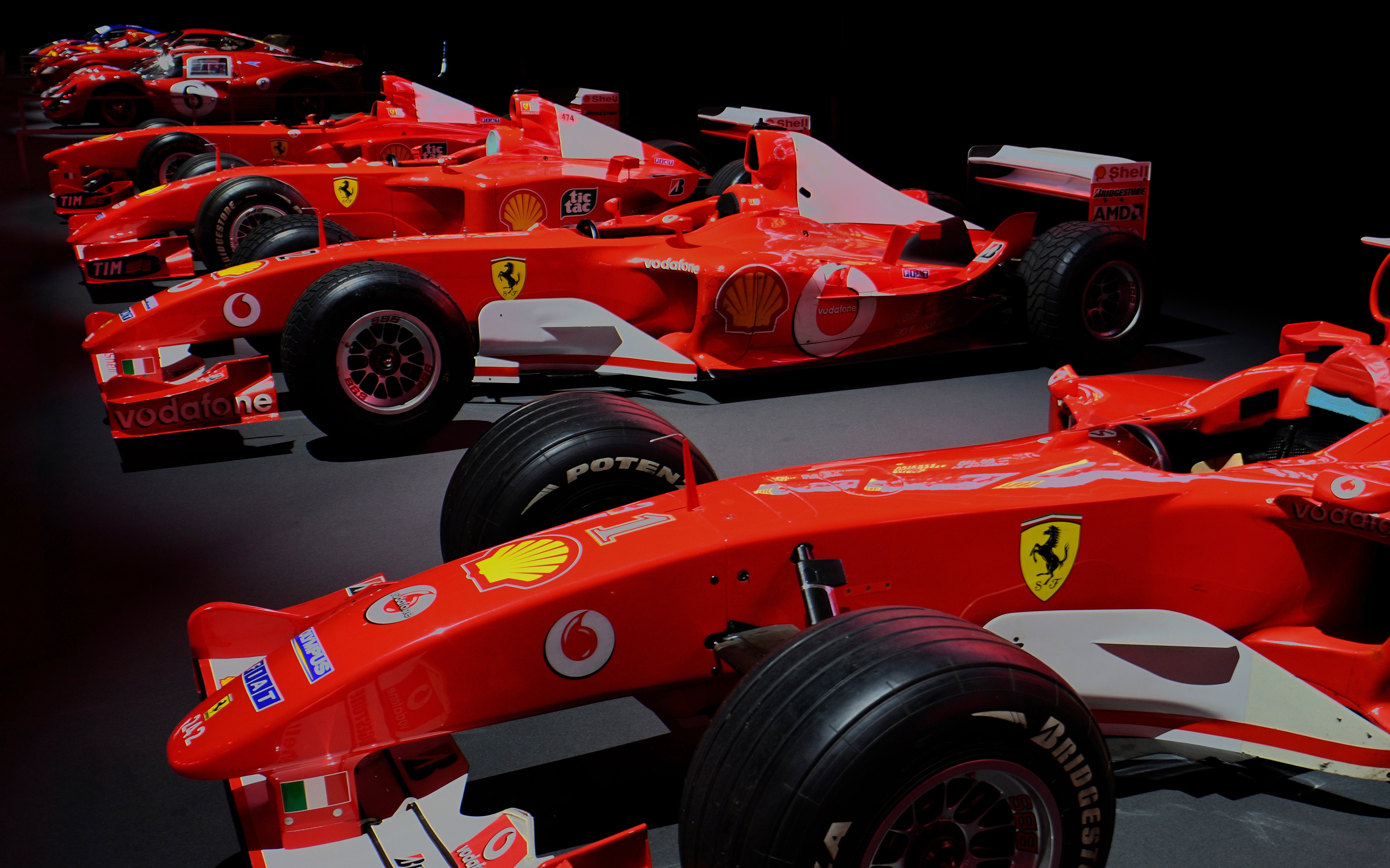Formula 1 cars displayed at Ferrari Museum in Maranello.