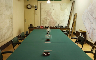 War Cabinet Room with maps at Churchill War Rooms Museum, London.