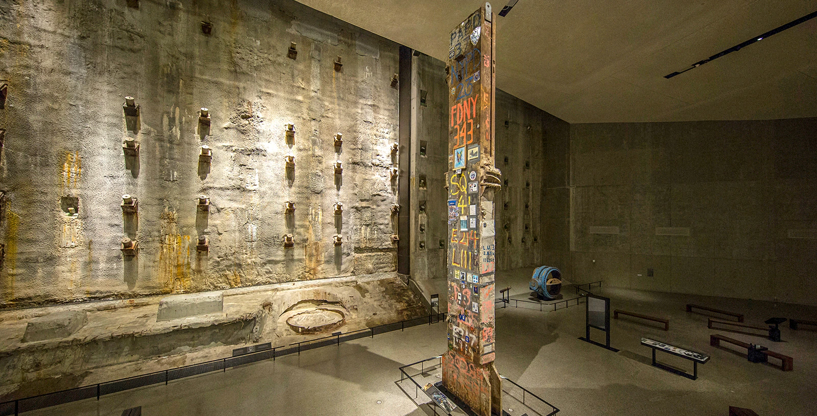 Foundation Hall with Last Column at 9/11 Museum, New York City.