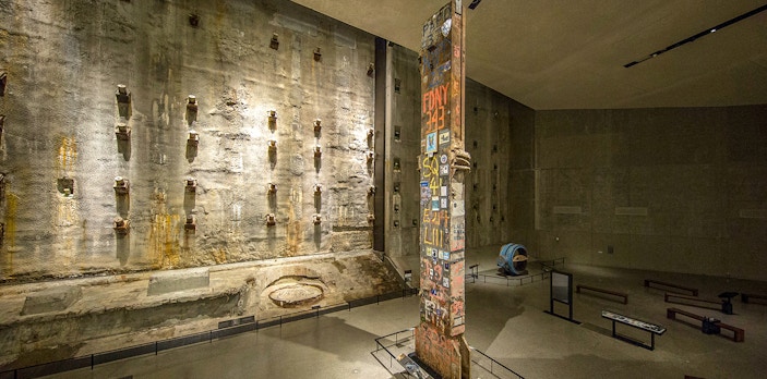 Foundation Hall with Last Column at 9/11 Museum, New York City.