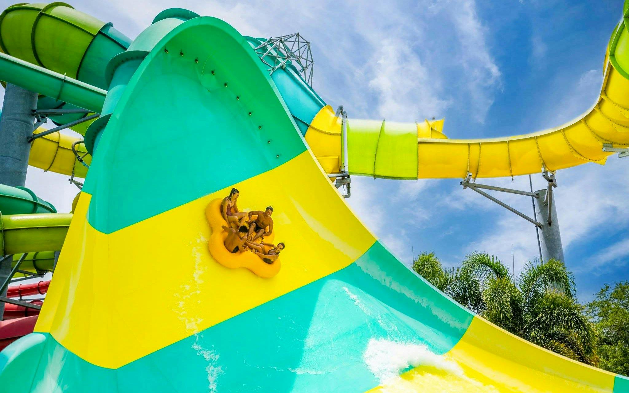Group riding a water slide at Adventure Island, Tampa.