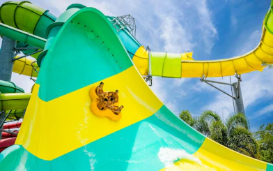 Group riding a water slide at Adventure Island, Tampa.
