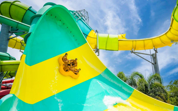 Group riding a water slide at Adventure Island, Tampa.