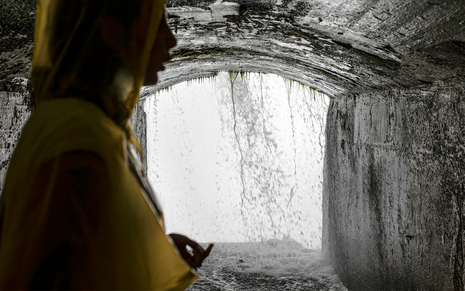 View of Niagara streams from the cave of the Journey Behind The Falls experience
