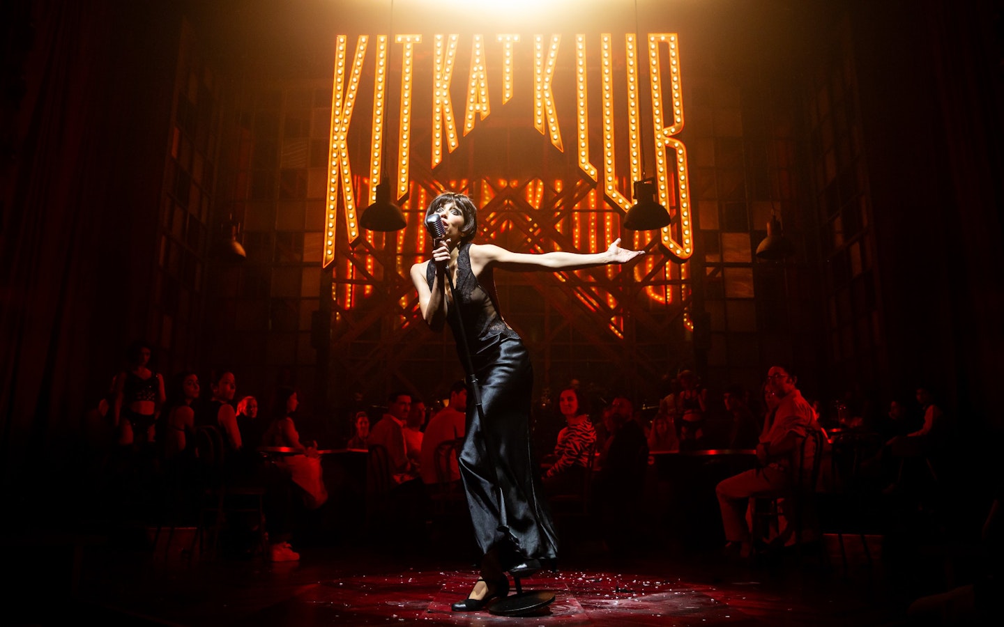 Performer singing on stage at Kit Kat Klub, Cabaret show in Madrid.