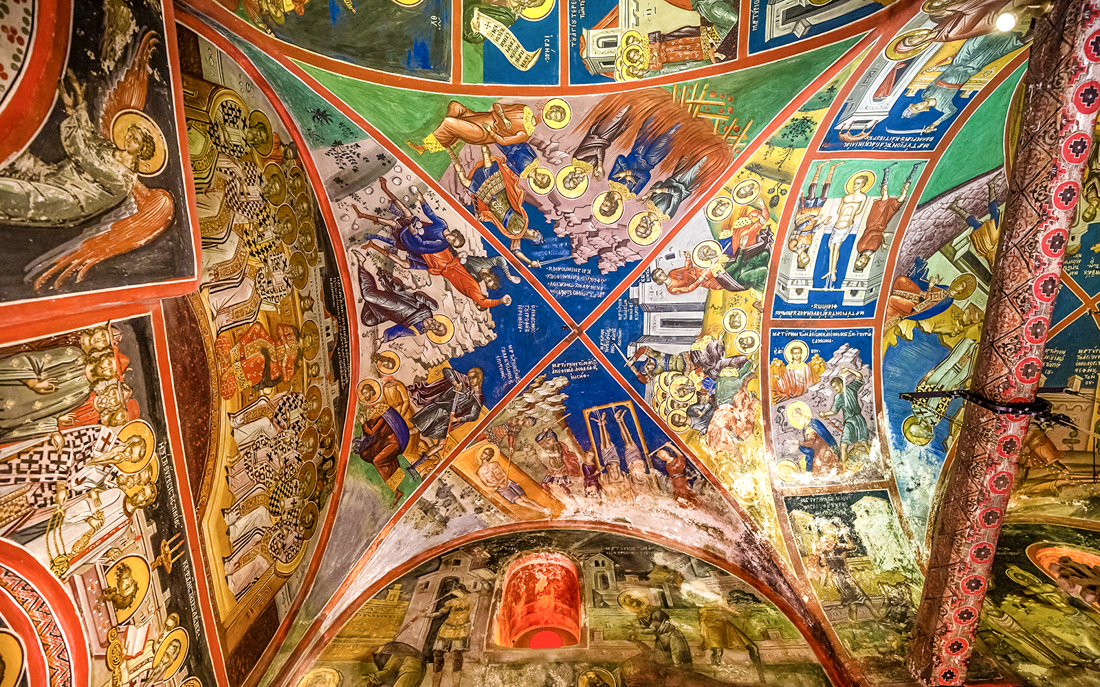 Frescoes on the ceiling of the Monastery of Varlaam, depicting religious scenes and figures.