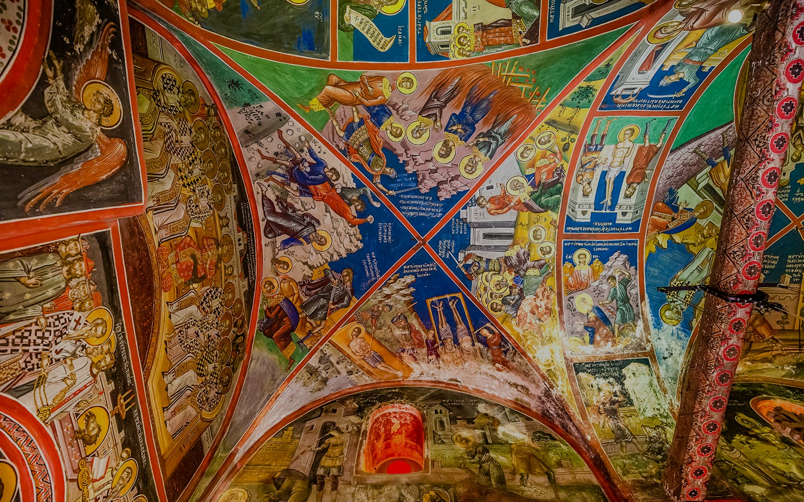 Frescoes on the ceiling of the Monastery of Varlaam, depicting religious scenes and figures.