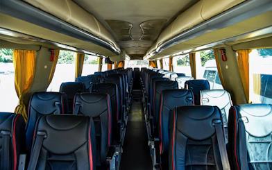 Bus interior for Tirana Airport transfer to Tirana Central.