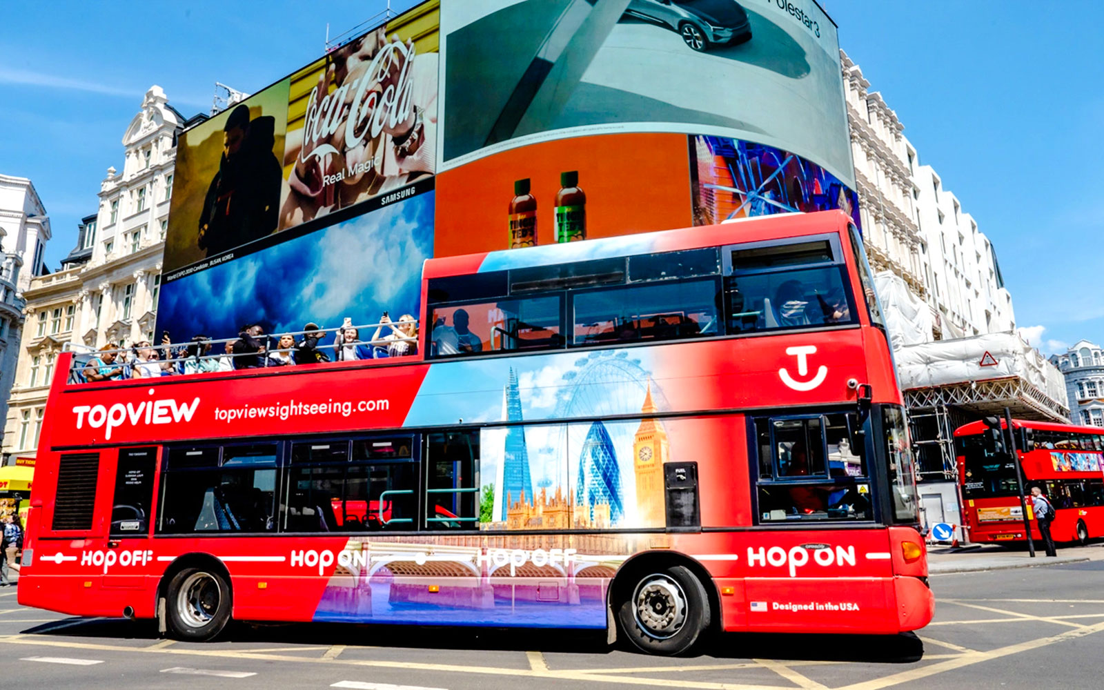 Topview hop-on hop-off bus near Piccadilly Circus, London.