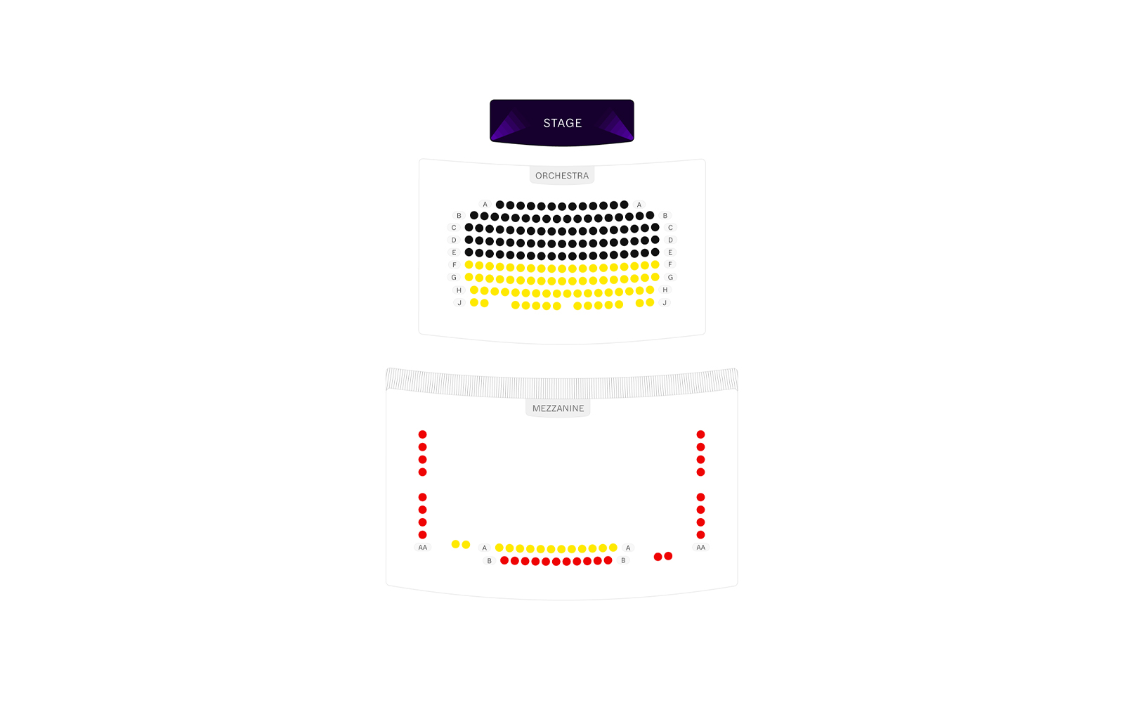 New World Stages Stage 5 seating chart showing seat arrangement and sections.