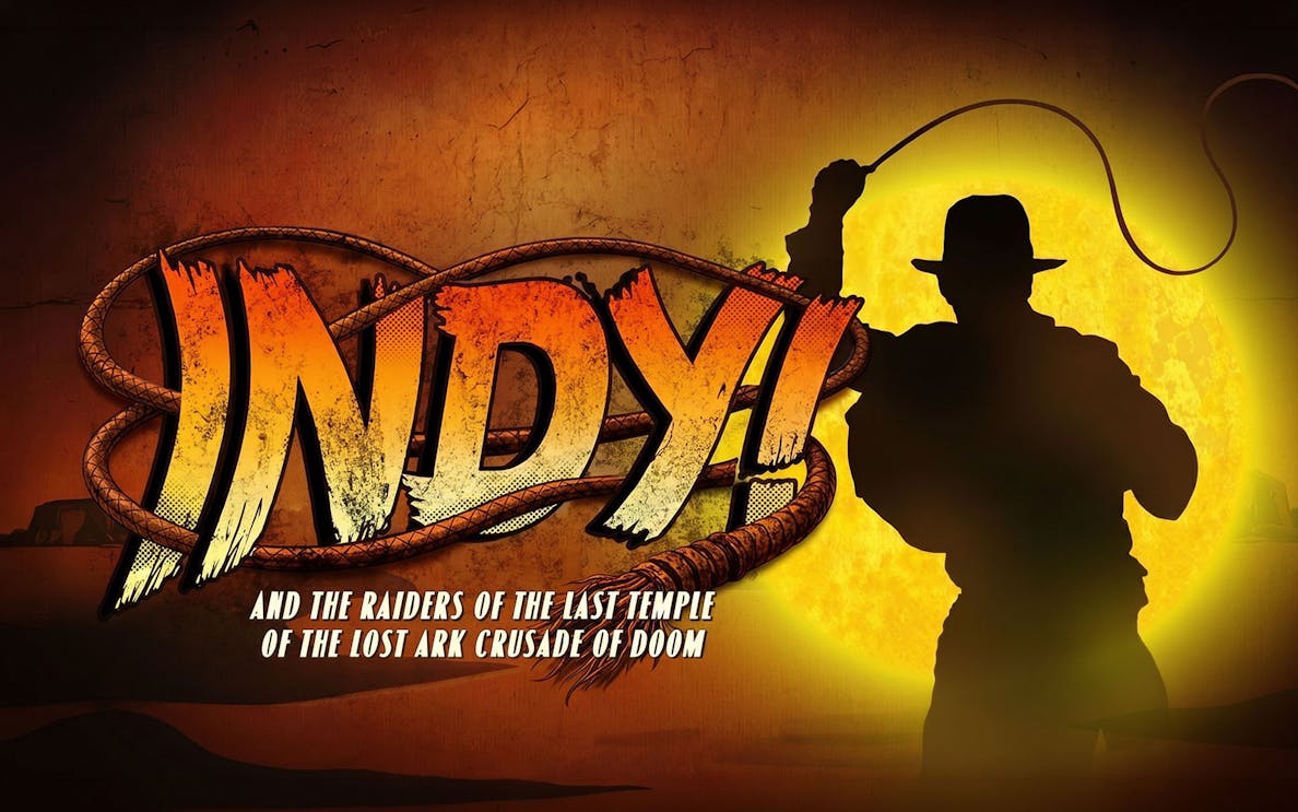 INDY Westend show poster with adventurer silhouette and whip.