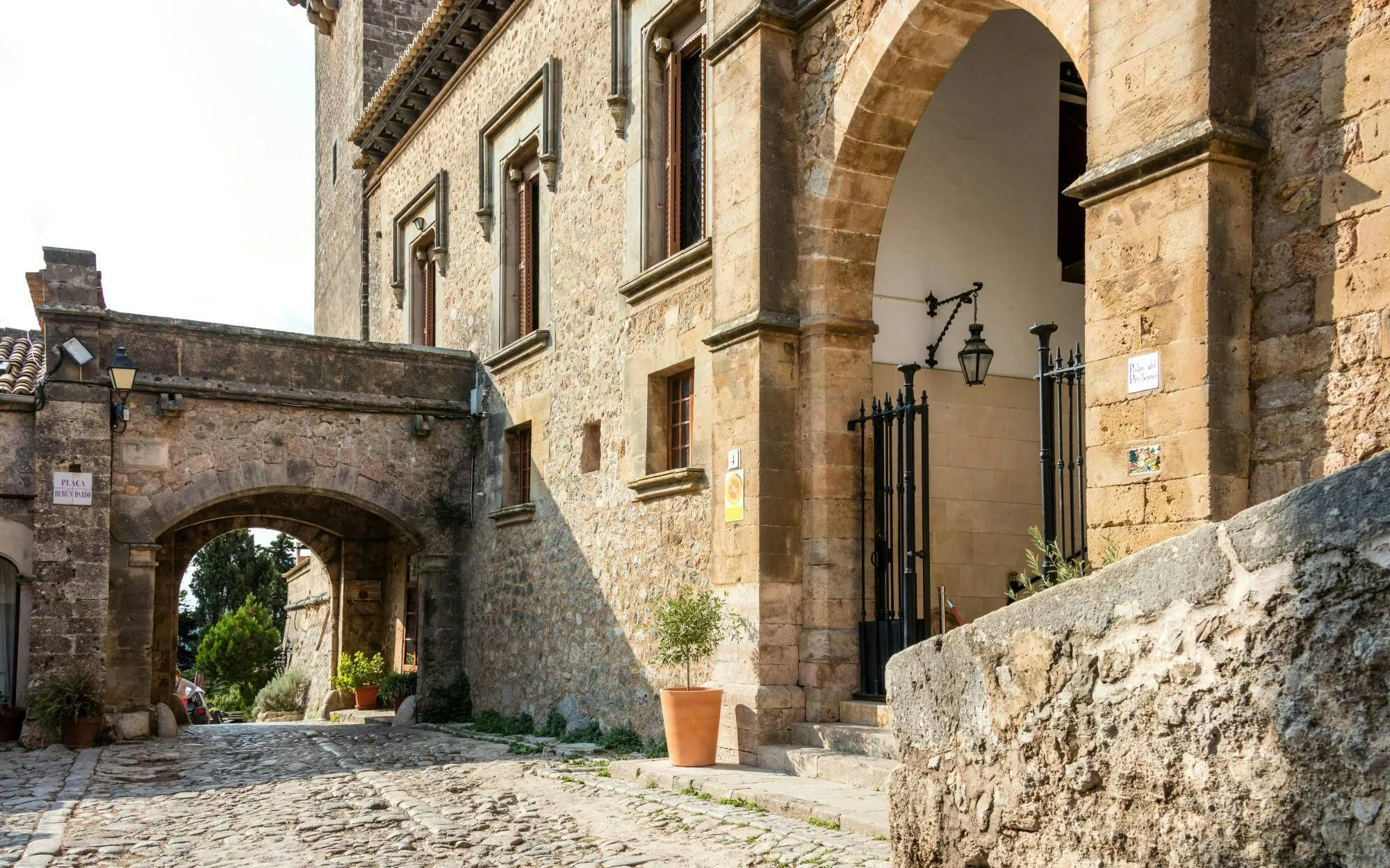 Stone entrance of Valldemossa Charterhouse in Mallorca, Spain.