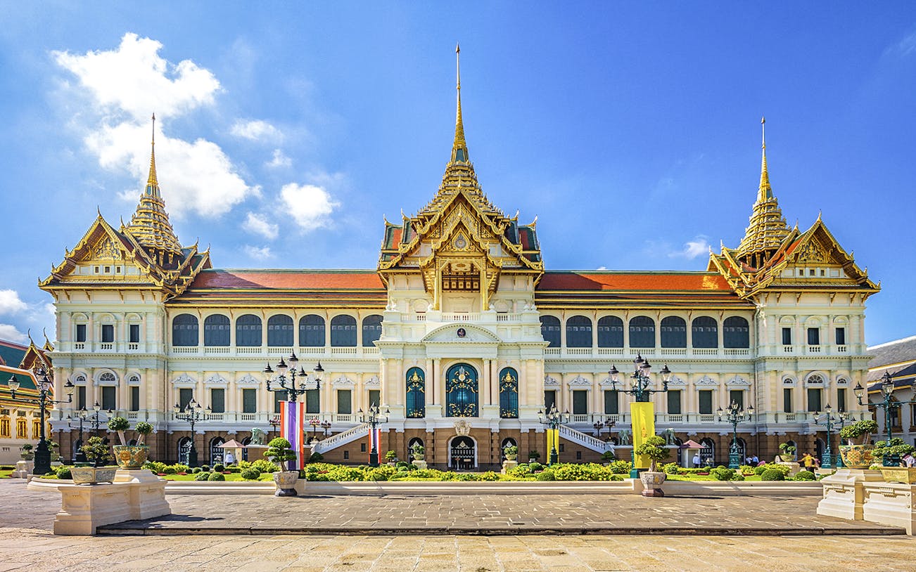 Wat Phra Kaew Grand Palace facade in Bangkok, Thailand.