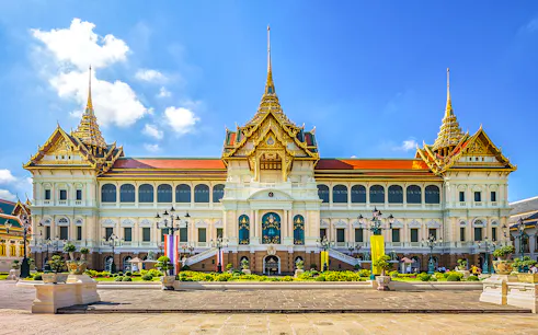 Wat Phra Kaew Grand Palace facade in Bangkok, Thailand.
