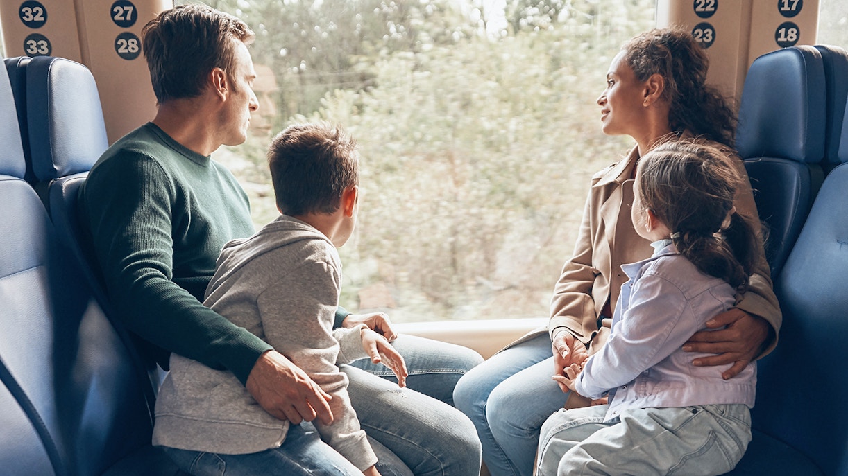 Family enjoying a scenic train ride in London.
