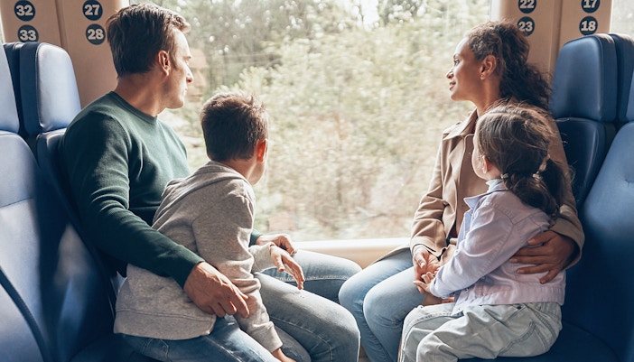 Family enjoying a scenic train ride in London.
