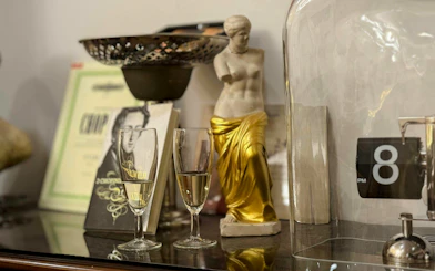 Wine glasses and Chopin sheet music at Chopin Gallery, Krakow.