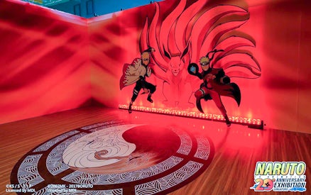 Naruto characters and Kurama mural at 20th Anniversary Exhibition in Singapore.