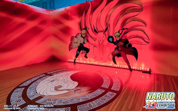 Naruto characters and Kurama mural at 20th Anniversary Exhibition in Singapore.
