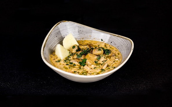 Traditional Hungarian dish served on Budapest dinner cruise.