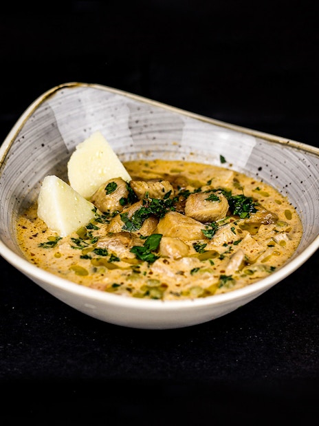 Traditional Hungarian dish served on Budapest dinner cruise.