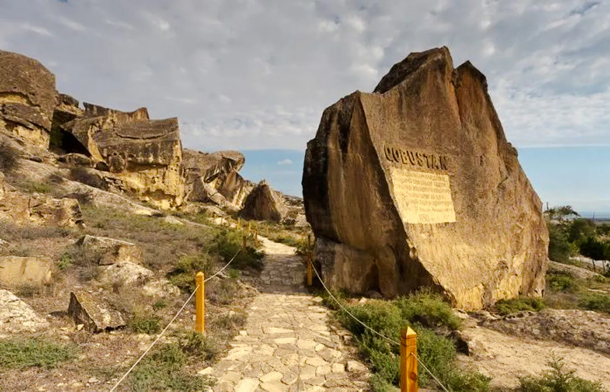 Gobustan rock carvings and path, Baku, part of Full Day Gobustan & Absheron Tour.
