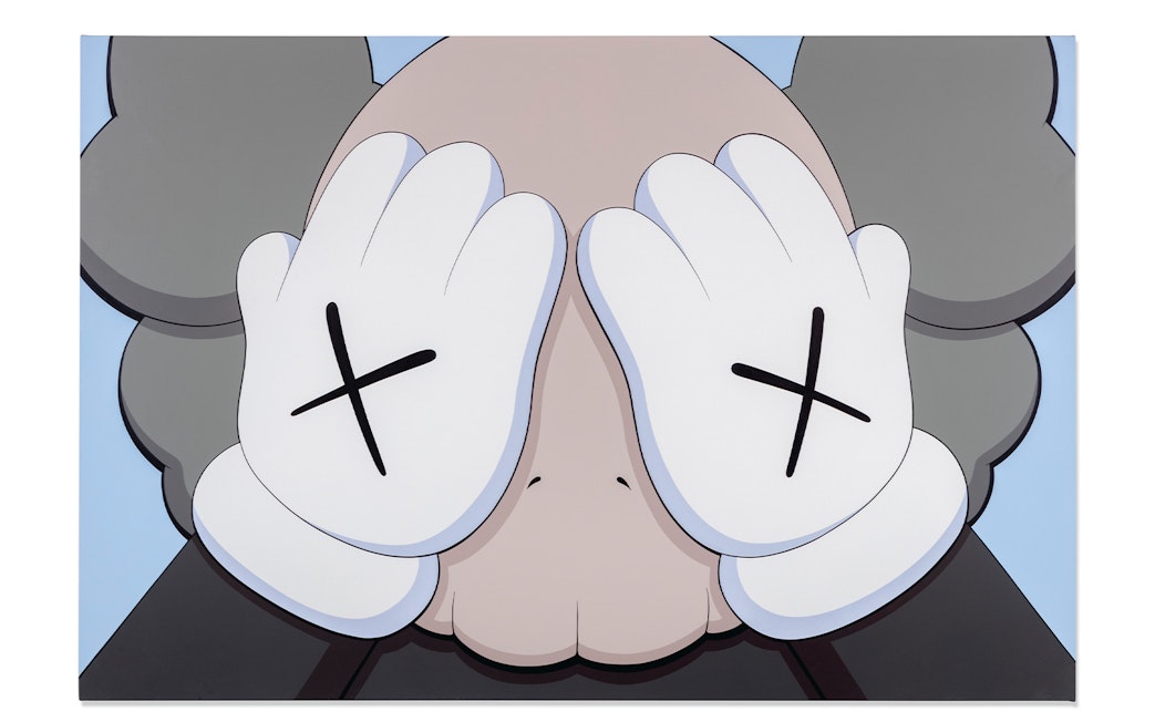 Character with hands covering face, Moco Museum London artwork.