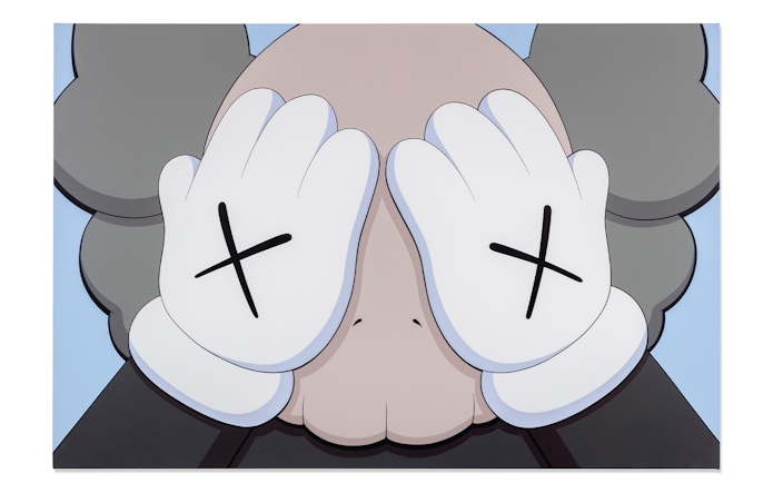 Character with hands covering face, Moco Museum London artwork.