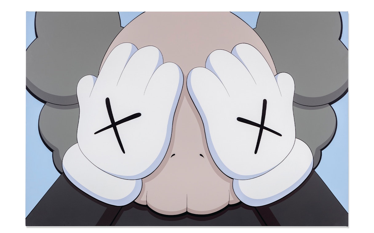 Character with hands covering face, Moco Museum London artwork.