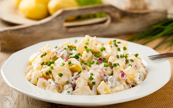 Potato salad with chives served on a Berlin Capital Dinner Cruise.