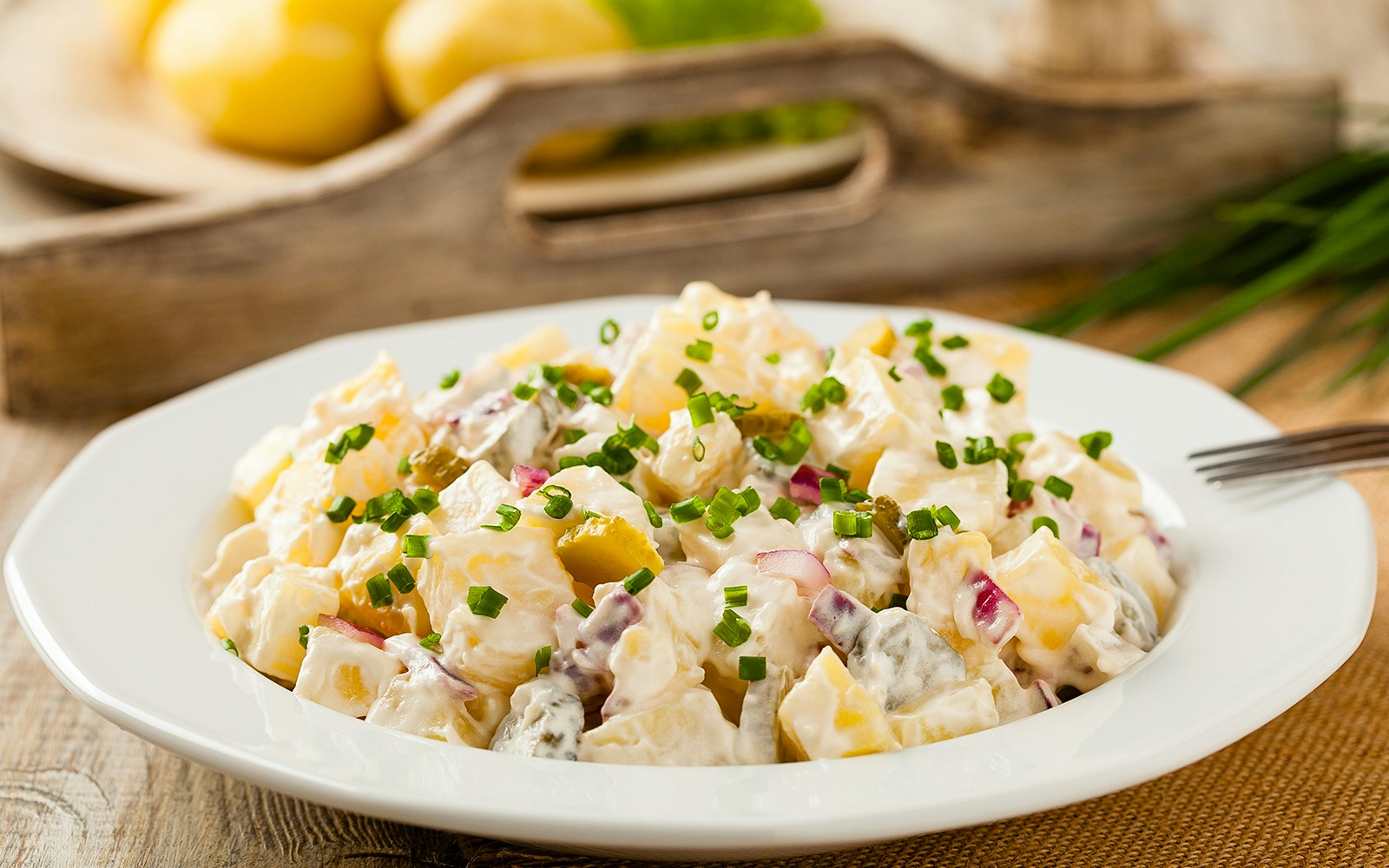 Potato salad with chives served on a Berlin Capital Dinner Cruise.