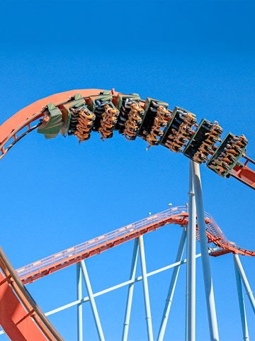 Roller coaster loop at Parque de Atracciones, Madrid.