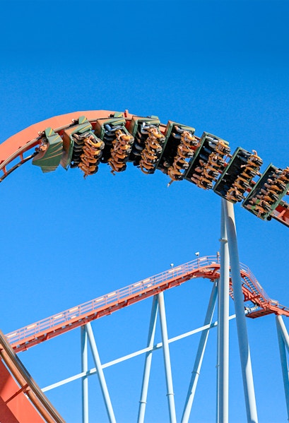 Roller coaster loop at Parque de Atracciones, Madrid.