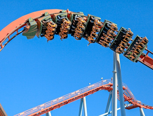 Roller coaster loop at Parque de Atracciones, Madrid.