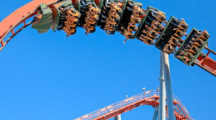 Roller coaster loop at Parque de Atracciones, Madrid.
