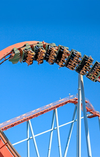 Roller coaster loop at Parque de Atracciones, Madrid.