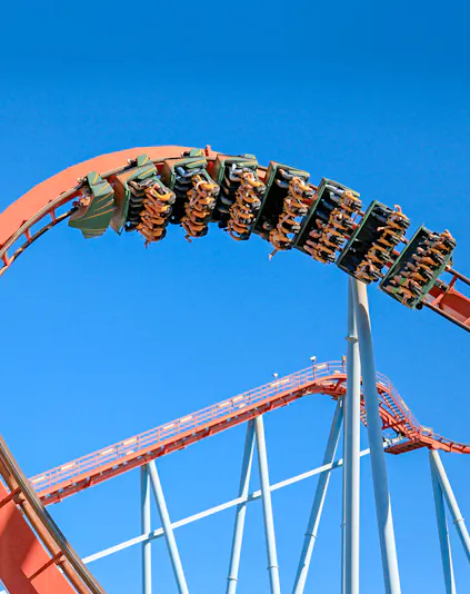 Roller coaster loop at Parque de Atracciones, Madrid.