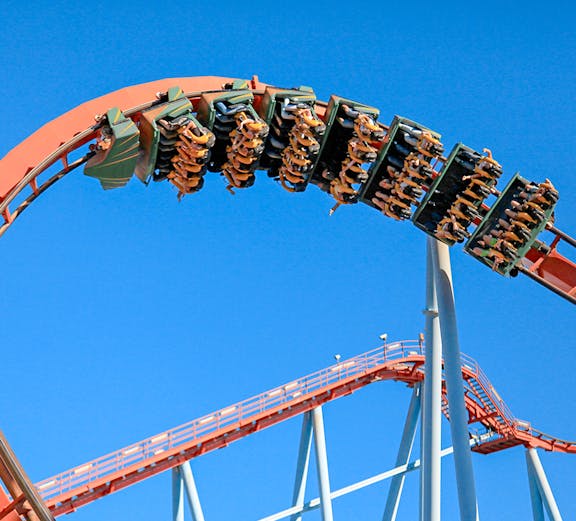 Roller coaster loop at Parque de Atracciones, Madrid.