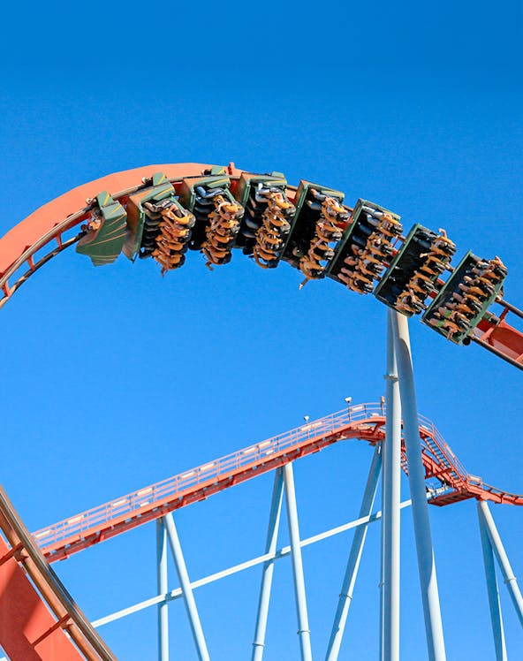 Roller coaster loop at Parque de Atracciones, Madrid.