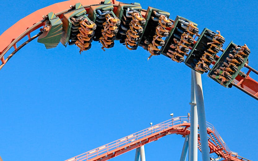 Roller coaster loop at Parque de Atracciones, Madrid.