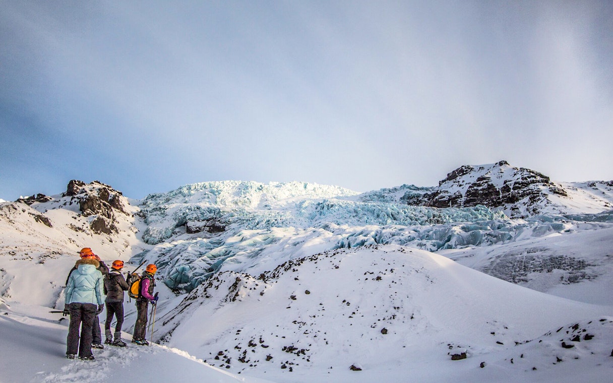 Guests hiking on Vatnajökull Glacier in Iceland.