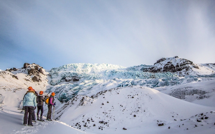 Guests hiking on Vatnajökull Glacier in Iceland.