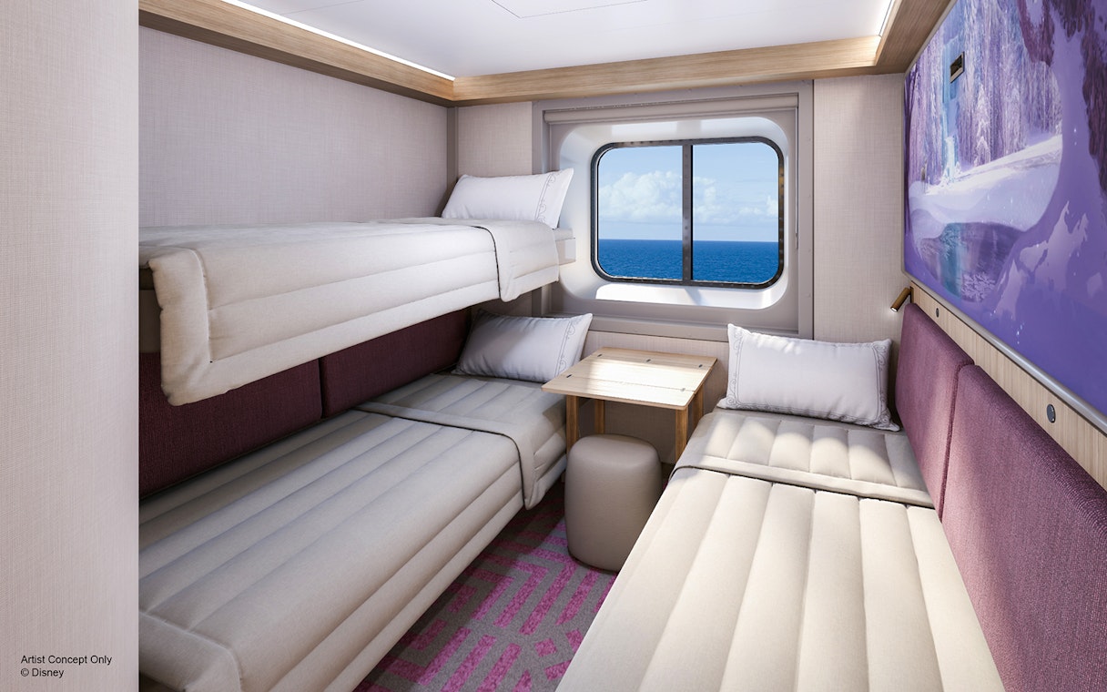 Oceanview Stateroom with bunk beds on Disney Adventure Cruise from Singapore.