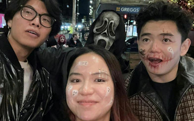 Participants with face paint during Glasgow Ghost Hunt city exploration game.