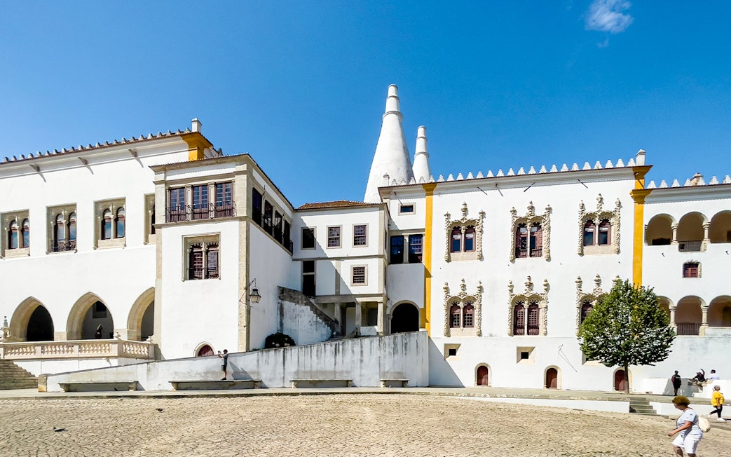 National Palace of Sintra with unique chimneys, part of Lisbon full-day tour.