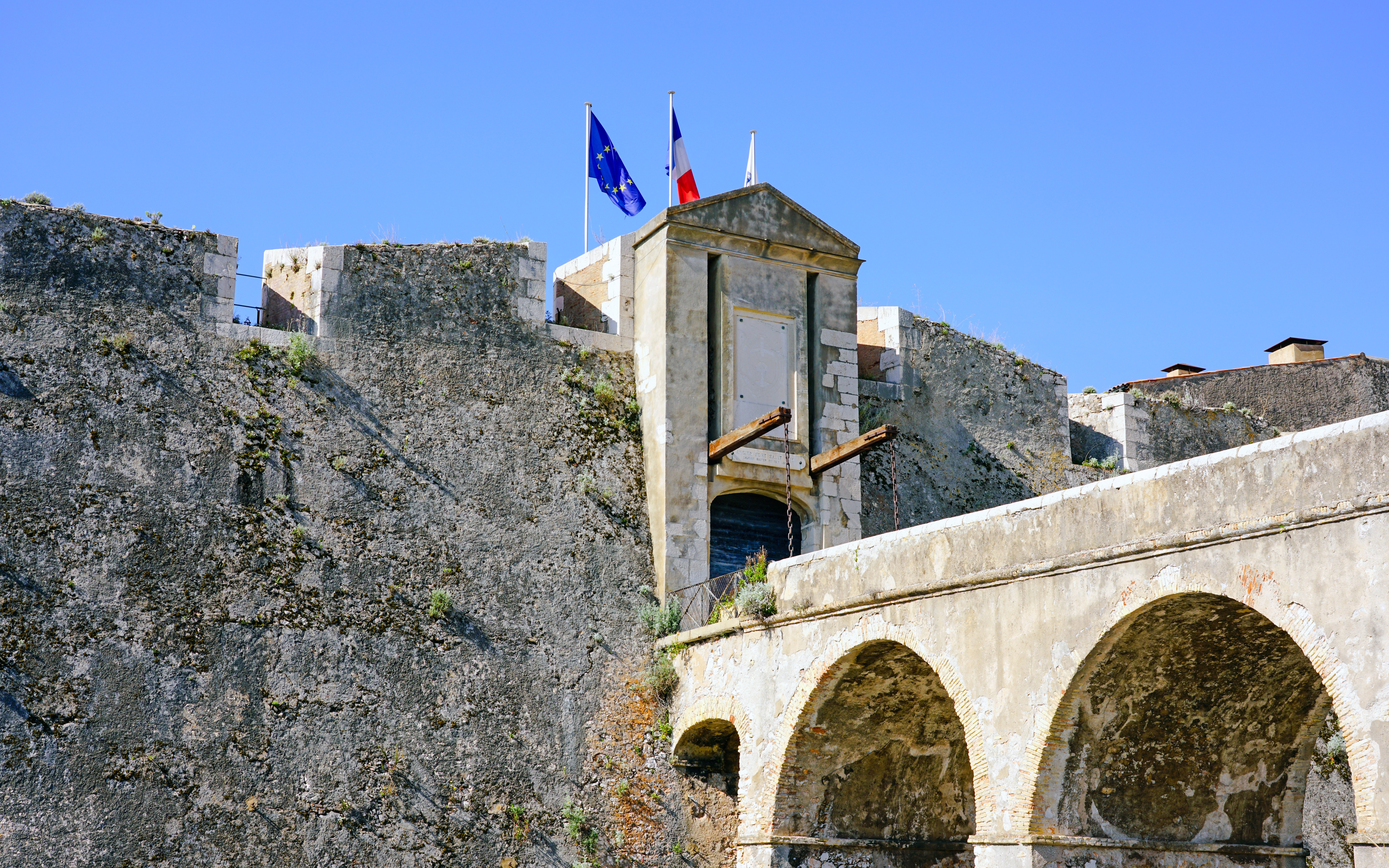 Citadelle Saint Elme with flags, Villefranche sur Mer, Nice.
