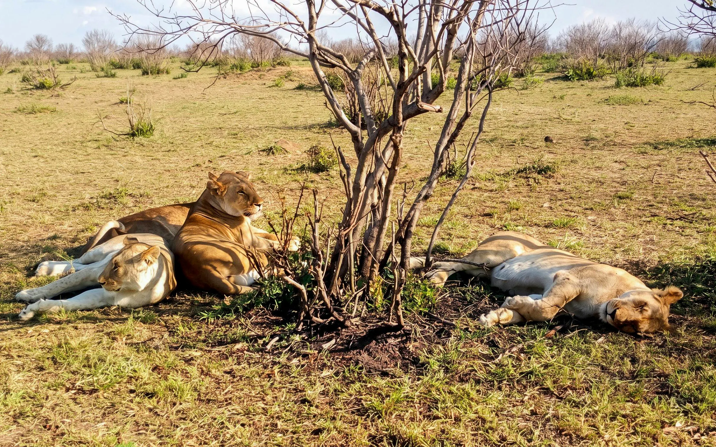 Lions resting under a tree in Maasai Mara Safari, Kenya.