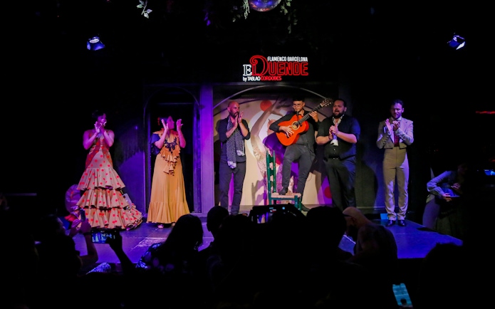 Flamenco performers on stage at El Duende by Tablao Cordobes in Barcelona.